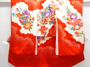 アンティーク　絞り糸巻きに菊・牡丹模様着物（長襦袢・内袖付き）